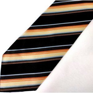 Bergamo New York Mens Tie diagonal stripe brown peach baby blue 58"x 4"